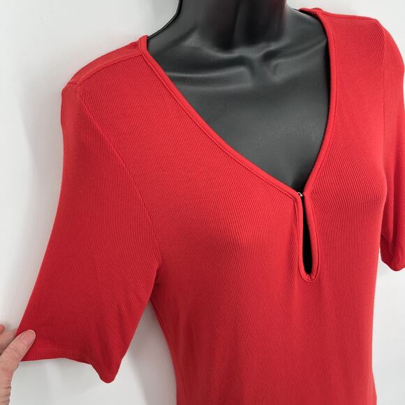 Enza Costa Women's NEW Stretch Silk Knit Half Sleeve Keyhole Top Size XL Red - Picture 3 of 9